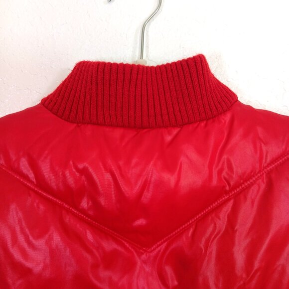 Old Navy M Red Quilted Puff Vest | Womens Sleeveless Full Zip Cozy Fleece Lined - Picture 3 of 11